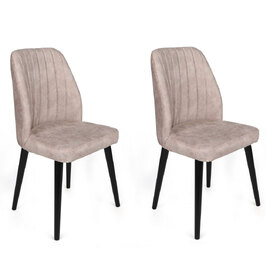 Alfa Light Taupe Cream Velvet Dining Chairs with Black Legs in Pair