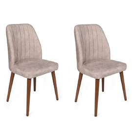 Alfa Mink Velvet Dining Chairs with Walnut Legs in Pair