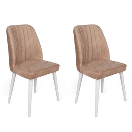 Alfa Mink Velvet Dining Chairs with White Legs in Pair