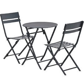 Alfira Garden Steel Bistro Table Set In Carbon Black