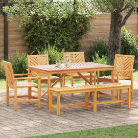 Alfresco Outdoor Acacia Wood 150cm Dining Table with 4 Chairs 1 Bench in Brown