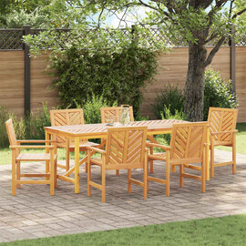 Alfresco Outdoor Acacia Wood 200cm Dining Table with 6 Chairs in Brown