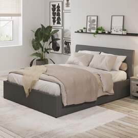 Alfreton Fabric Ottoman Storage King Size Bed In Grey