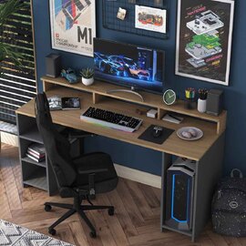 Algarve Wooden Computer Desk in Anthracite and Walnut