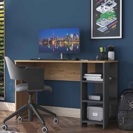 Algarve Wooden Laptop Desk with 3 shelves in Anthracite and Walnut