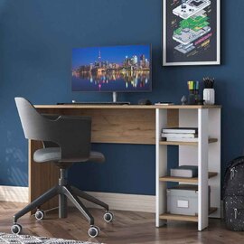 Algarve Wooden Laptop Desk with 3 shelves in White and Walnut