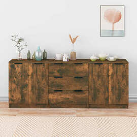Algot Wooden Sideboard With 4 Doors 3 Drawers In Smoked Oak