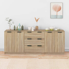 Algot Wooden Sideboard With 4 Doors 3 Drawers In Sonoma Oak