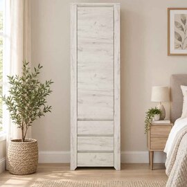 Alink Tall Wooden Cupboard with 1 Door 3 Drawers in White
