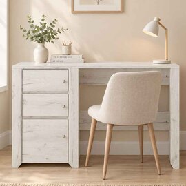 Alink Wooden Laptop Desk with 3 Drawers in White