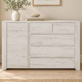 Alink Wooden Sideboard with 1 Door 5 Drawers in White