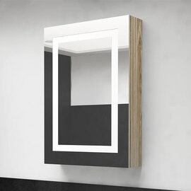Aliso Bathroom Mirrored Cabinet In Oak With LED
