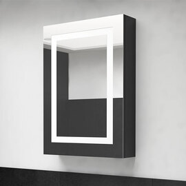 Aliso Bathroom Mirrored Cabinet In Shining Black With LED