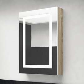 Aliso Bathroom Mirrored Cabinet In White And Oak With LED