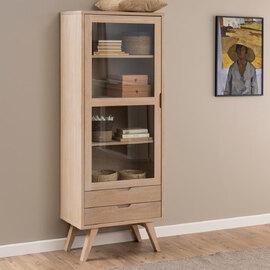 Alisto Tall Wooden Display Cabinet In Oak White