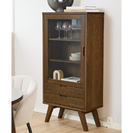 Alisto Wooden Display Cabinet With 1 Door 2 Drawers In Smoked Oak