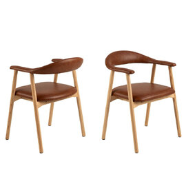 Allegan Brandy PU Leather Dining Chairs With Wooden Frame In Pair