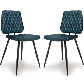 Allen Blue Leather Dining Chairs In Pair