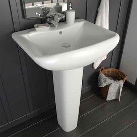 Allen Rectangular Full Pedestal Basin Without Waste 580mm Wide 1TH - White