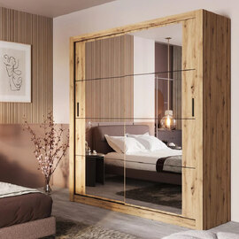 Allen Wooden Wardrobe 2 Mirrored Sliding Doors In Artisan Oak