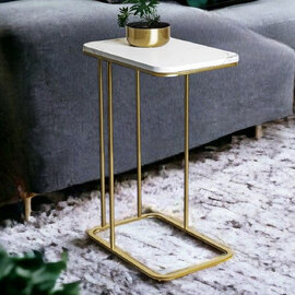 Allerton Wooden Rectangular End Table In White Marble Effect