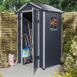 Alloya Plastic Garden Apex Shed In Dark Grey 4x3