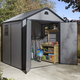 Alloya Plastic Garden Apex Shed In Light Grey 8x6