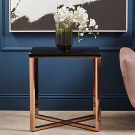 Allston Black Faux Marble End Table With Champagne Frame