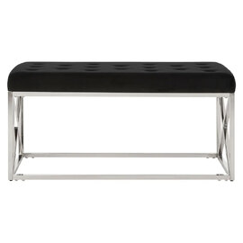 Allston Black Velvet Seating Bench With Silver Cross Frame
