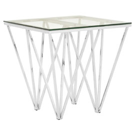 Allston Clear Glass End Table With Prismatic Chrome Frame