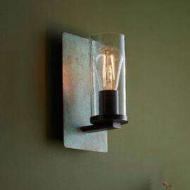 Allston Clear Glass Wall Light In Verdigris Bronze