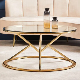 Allston Glass Round Coffee Table With Corseted Champagne Frame