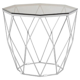 Allston Grey Glass Polygonal End Table With Nickel Frame