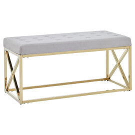 Allston Mink Velvet Seating Bench With Gold Cross Frame