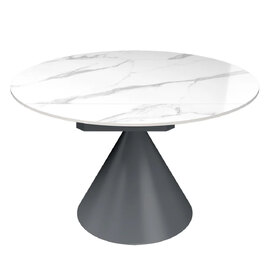 Allston Round Ceramic Extending Dining Table In Gloss White