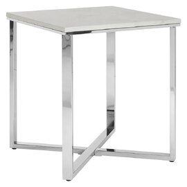 Allston White Faux Marble End Table With Chrome Frame