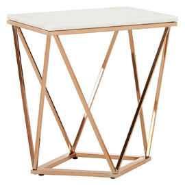 Allston White Marble End Table With Rose Gold Frame