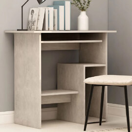 Allston Wooden Laptop Desk With 2 Shelves In Concrete Grey