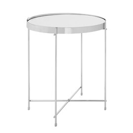 Alluras Round Small Black Glass Dining Table In Silver Frame