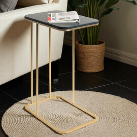 Almancil Anthracite Wooden Top Side Table with Tubular Steel Gold Base