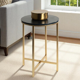 Almancil Round Anthracite Wooden Top Side Table with Tubular Steel Gold Base