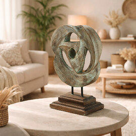 Alperton Small Mango Wood Sculpture in Blue and Natural