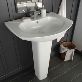 Alpharetta Curved Full Pedestal Basin Without Waste 650mm Wide 1TH - White