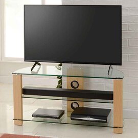 Alpine 1050mm Wooden Corner TV Stand With 3 Glass Shelves in Oak