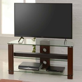Alpine 1050mm Wooden Corner TV Stand With 2 Glass Shelves - Walnut