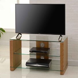 Alpine 800mm Wooden TV Stand With 2 Glass Shelves - Oak