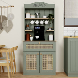 Alreno Wooden Coffee Station Cabinets with 2 Doors 1 Drawers in Green