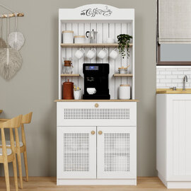 Alreno Wooden Coffee Station Cabinets with 2 Doors 1 Drawers in White