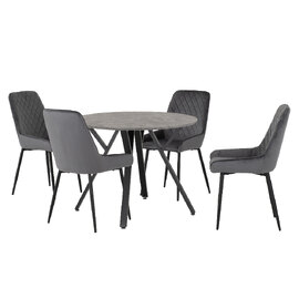 Alsip Round Concrete Dining Table With 4 Avah Grey Chairs