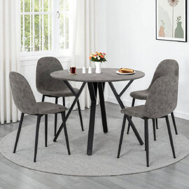 Alsip Wooden Dining Table with 4 Chairs in Concrete Effect